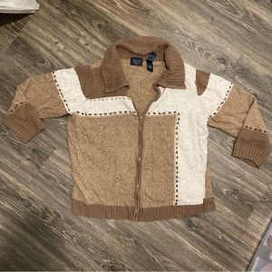 Crazy Horse Liz Claiborne brown zip up collared sweater